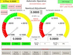 During grinding, the main control screen displays two analog-style dials that allow the operator to monitor the tolerance of axle taper very easily and accurately. During grinding, the main control screen displays two analog-style dials that allow the operator to monitor the tolerance of axle taper very easily and accurately.