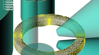 A computational mesh simulation of a ring-rolling sequence, one part of the dual-mesh method for ring-rolling simulation available in QForm.