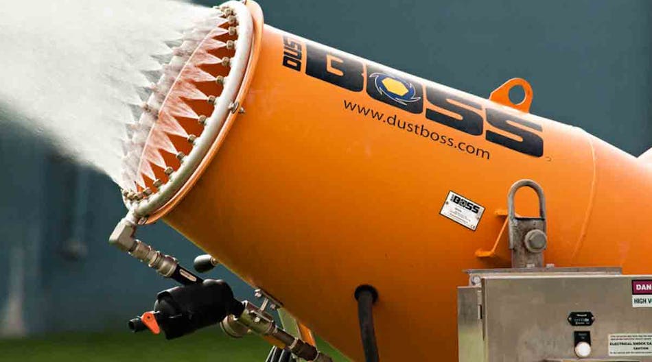 A single DustBoss unit can cover up to five football fields with billions of mist droplets approximately 50 to 200 microns in diameter.