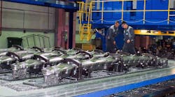 Machining titanium forgings for 787 airframe structures at Ural Boeing Manufacturing in Verkhnyaya Salda, Russia.