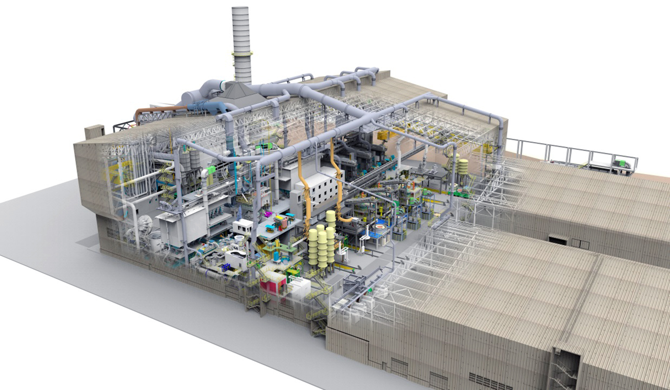 3D vision of B&ouml;hler Edelstahlwerke stainless melt shop, Kapfenberg, Austria.
