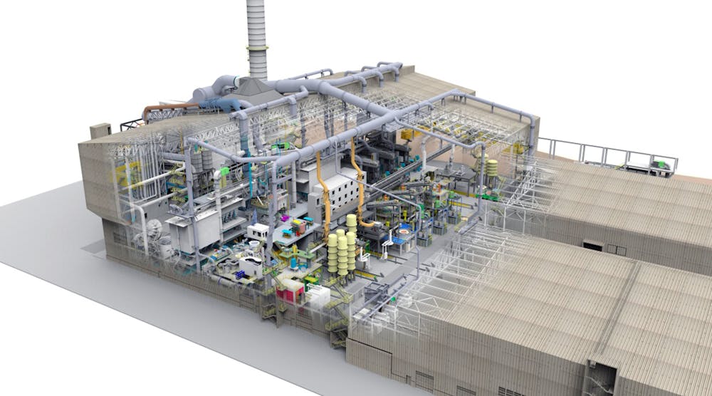 3D rendering of the plan developed by SMS group for a new stainless-steel plant to be built for Voestalpine B&ouml;hler Edelstahl, Kapfenberg, Austria.