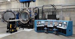 SolarMfg-HAL-Refrac-800.jpg The world&rsquo;s first, 100-ton vacuum hot press with gas fan quench-cooling capability for parts up to a 4,000 lbs., now in operation at Refrac Systems, Chandler, AZ.