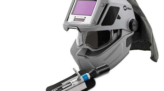 The lightweight and versatile Supplied Air Respirator (SAR), shown with a C50 air regulator that can cool air entering the welding helmet up to 50&deg; F.