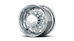 Alcoa introduced this 14in widebase aluminum wheel earlier this year producing it with a proprietary light weighting process It weighs 58 lb and is meant to replace dual wheels and reduce overall vehicle weights Alcoa introduced this 14in widebase aluminum wheel earlier this year producing it with a proprietary light weighting process It weighs 58 lb and is meant to replace dual wheels and reduce overall vehicle weights