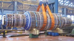 One of two mill rolls weighing ore than 100 tons total prepared for shipment to Alro SA a Romanian aluminum producer One of two mill rolls weighing ore than 100 tons total prepared for shipment to Alro SA a Romanian aluminum producer