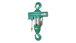 A JDN airoperated Profi Ti hoist with 50ton lift capacity which can now be supplied as standard with an emergency lowering device for use in the event of total air power failure A JDN airoperated Profi Ti hoist with 50ton lift capacity which can now be supplied as standard with an emergency lowering device for use in the event of total air power failure