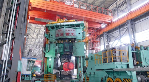 The open-die forge press at Taiyuan Heavy Machinery Group, which produces a range of industrial machinery for metal manufacturing, mining, and energy producing.