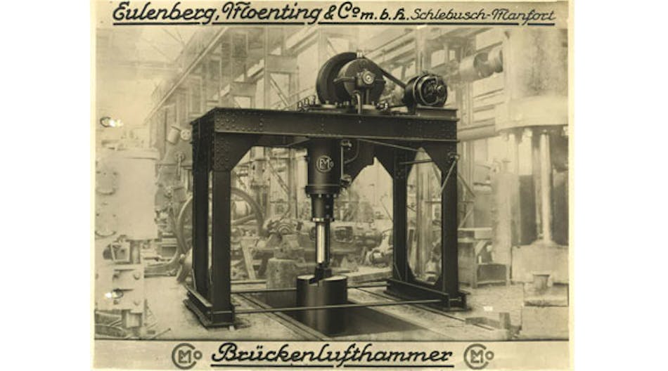 A pre-war advertisement shows a bridge-mounted air hammer, built by Eulenberg, Moenting &amp; Co., a predecessor to SMS Eumoco.