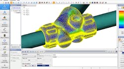 The QForm 3D2D version 7 interface showing simulation of a cored brass forging with multiple tool axes The QForm 3D2D version 7 interface showing simulation of a cored brass forging with multiple tool axes