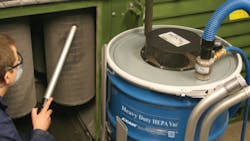 Exairs Heavy Duty HEPA Vac converts an ordinary drum into an industrial vacuum cleaner Complete systems including drum and dolly are available too Exairs Heavy Duty HEPA Vac converts an ordinary drum into an industrial vacuum cleaner Complete systems including drum and dolly are available too