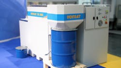 With dimensions of 1400x2500x1200 mm 55x98x48 inches Vomat systems require little floor space The tanks oil volume is about 1200 liters 320 gallons and the variable oil volume is about 600 liters 160 gallons With dimensions of 1400x2500x1200 mm 55x98x48 inches Vomat systems require little floor space The tanks oil volume is about 1200 liters 320 gallons and the variable oil volume is about 600 liters 160 gallons