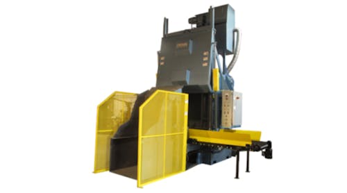 Optional features of the Model 2400 tumble belt machine include a rotary scalping drum for removing debris from blast media, loader, take away belt, and auxiliary abrasive hopper.