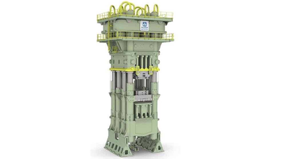 The redesigned and rebuilt press is 86 ft tall, like the original (illustrated below), and occupies the same space. But, it represents the most advanced engineering standards now available in &ldquo;a fatigue-endurable design,&rdquo; according to Siempelkamp.