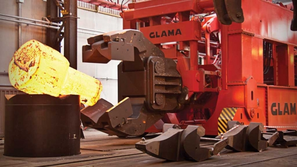 A 200mt ingot manipulator at work for the new 9000mt press at Creusot Forge