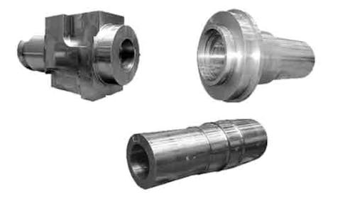 Bharat Forge Ltd. manufactures components used in surface, subsea, and shale-gas exploration. Examples shown include a spool body, a connector, and a mandrel for subsea valves.