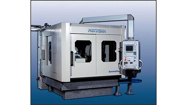 The Praumlwema SynchroFine 205 HS honing machine is built on a natural granite bed to promote stability and control thermal fluctuations