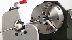 Three fixturing options are available with the HTE honing machine: a manual chuck, a pneumatic chuck, or a V-type chain vise for parts with ODs up to 6 in. (150 mm). A traveling steady rest is standard. An optional guide pot automatically guides the honing tool straight into the bore without operator assistance.