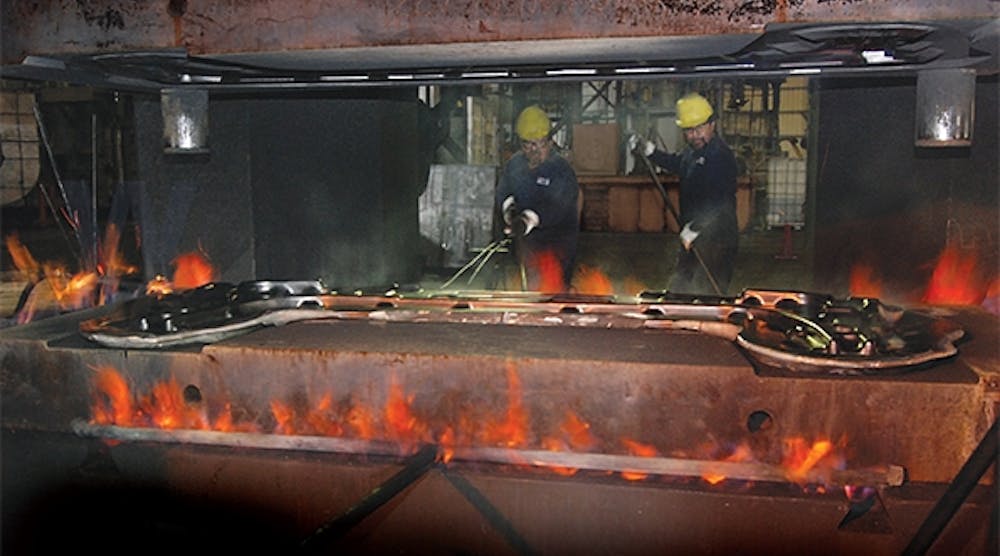 Weber Metals, Paramount, CA, produces aluminum and titanium aerospace forgings from four open-die presses and five closed-die machines