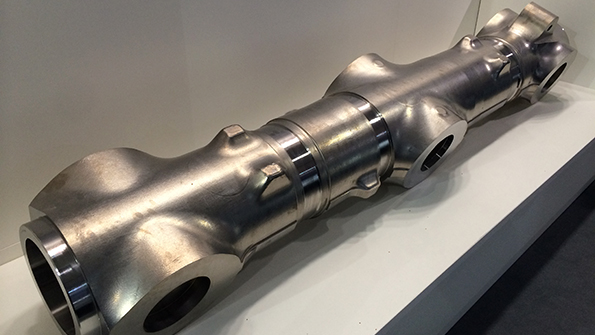 Kobe Steel Ltd exhibited the titanium forgings it supplies for landing gear at the 2016 Farnborough International Airshow