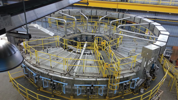 Rotary hearth furnaces are continuous operations that heat charge material on a turntable externally driven but operating within the heating chamber