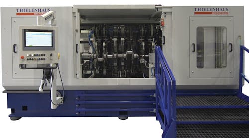 The horizontal version of Thielenhaus Technologies&rsquo; CrankStar belt finishing machine, developed for finishing large crankshafts.