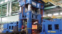 The 90/108-MN open-die forging press designed by SMS and now operating at Hitachi Metals Ltd.&rsquo;s Yasugi Works.