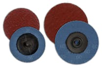 Ceramic C-PRIME discs shown in roll-on and turn-on styles: both are used for finishing, grinding, deburring and blending applications.