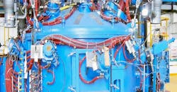 An electron-beam melting furnace. An electron-beam melting furnace.