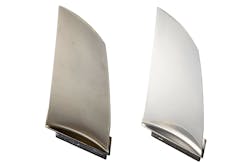 Larger turbofan engine blades, before and after the OTEC SF-5 stream-finishing treatment. Larger turbofan engine blades, before and after the OTEC SF-5 stream-finishing treatment.