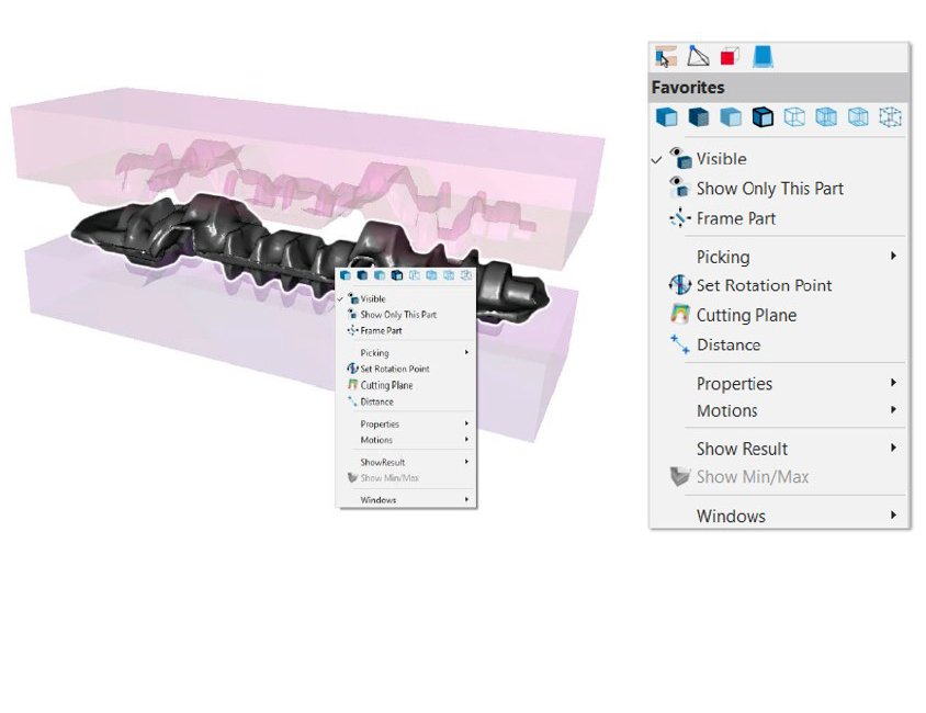 FORGE NxT 3.1 has an integrated contextual menu accessible by right-clicking, for quicker access to functionalities available in the interface and to object parameters. Menu customization is possible for an increased productivity.