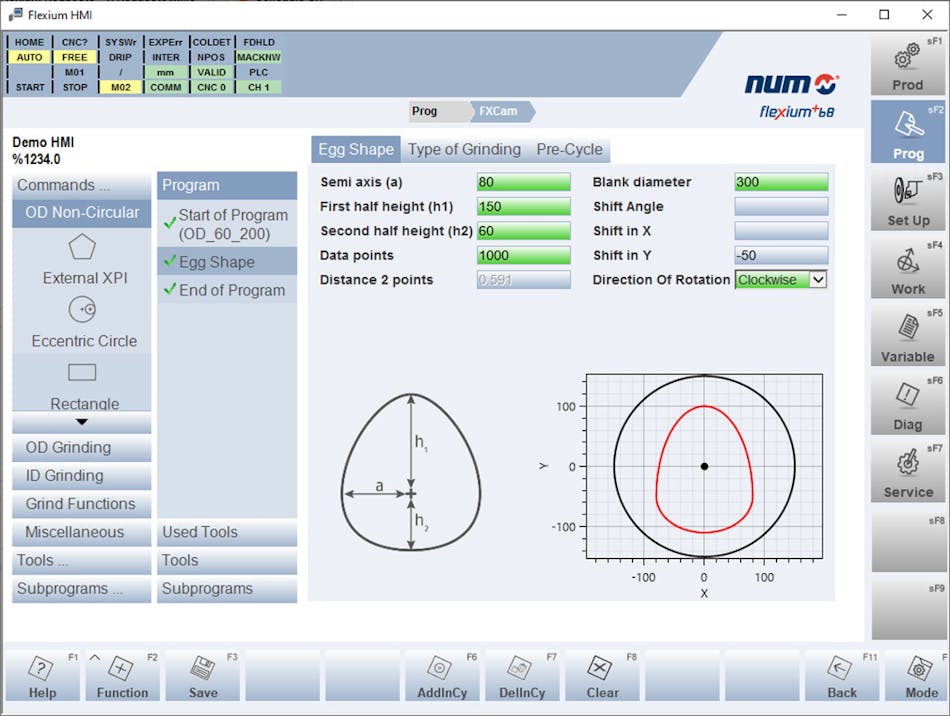 A section of the NUMgrind software input page for the egg shape grinding function.