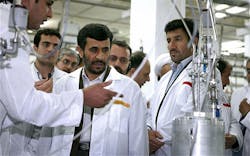 Former Iranian president Mahmoud Ahmadinejad at the Natanz uranium enrichment plant. Former Iranian president Mahmoud Ahmadinejad at the Natanz uranium enrichment plant.