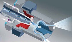 An insider's view of a Spraying System Co. nozzle highlights the complexities of the technology. An insider's view of a Spraying System Co. nozzle highlights the complexities of the technology.