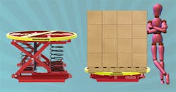 Pallet level loaders, such as the PalletPal, can automatically adjust pallet height to prevent overextension injuries. Pallet level loaders, such as the PalletPal, can automatically adjust pallet height to prevent overextension injuries.