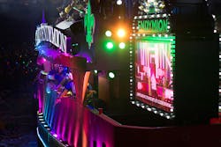 The wiring on a Mardis Gras float can be equivalent to a small house, or in this case, a casino. The wiring on a Mardis Gras float can be equivalent to a small house, or in this case, a casino.