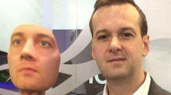 On the left is a 3D-printed mask of Matt Lewis, who is pictured on the right, which was used to try and fool facial-recognition software.