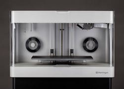 The Mark Two desktop 3D printer from Markforged combines the tough, non-marring properties of nylon with internal reinforcements of continuous-strand, high-strength composite fibers such as carbon fiber, Kevlar, and fiberglass to produce industrial-strength parts, such as tooling and fixtures. It helps alleviate the machine and operator time costs associated with the CNC production of workholding pieces.