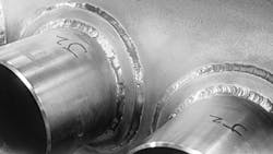 Figure 1: Zirconium alloy welded with effective inert gas protection showing no discoloration. Figure 1: Zirconium alloy welded with effective inert gas protection showing no discoloration.