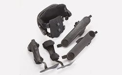 The robotic exoskeleton consists of a brace worn around the hips and lower legs and is powered by motors, batteries, electronics, and intelligent software that aids in the users’ movement. The robotic exoskeleton consists of a brace worn around the hips and lower legs and is powered by motors, batteries, electronics, and intelligent software that aids in the users’ movement.