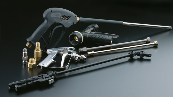 Variety of spraying guns on display