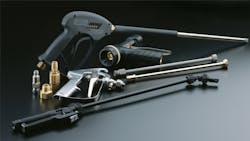 Variety of spraying guns on display Variety of spraying guns on display