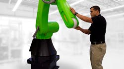 The FANUC CR-35iA is their first-ever force-limited robot. The soft outer shell has sophisticated sensing technology and is designed to work alongside humans in collaborative environments.