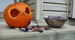 Halloween jack-o-lantern on porch