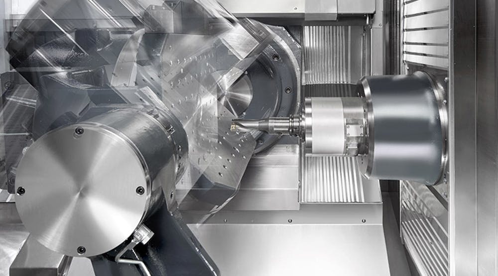 Heller recently introduced a new model five-axis horizontal machining center with a pallet changer and a large work envelope &mdash; 900x950x900mm &mdash; for maximum pallet loads of 750kg. The fifth axis of the HF 5500 has an integrated counter bearing, for five-sided and simultaneous five-axis machining. Also, the three linear axes (X, Y and Z) are equipped with absolute measuring systems and two direct-driven dynamic rotary axes in A and B are integrated into a swivel rotary table.