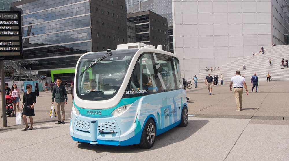 The shuttle is manufactured by Navya and operated by transportation services company Keolis SA, both based in France, as part of AAA&apos;s pilot program to offer rides to the public in the city, expose riders to autonomous technology and study how the shuttle performs in real-world scenarios.