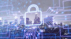 Image shows digital lock icon and city background, concept of data security