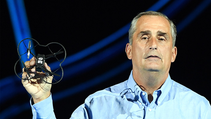 Intel CEO Brian Krzanich introduces the Shooting Star Mini drone at CES in Las Vegas.