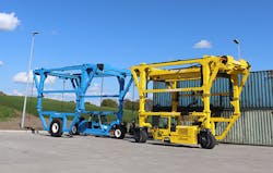 The Straddle Carriers are designed to lift and transport shipping containers, which means they can replace overhead cranes in certain situations.