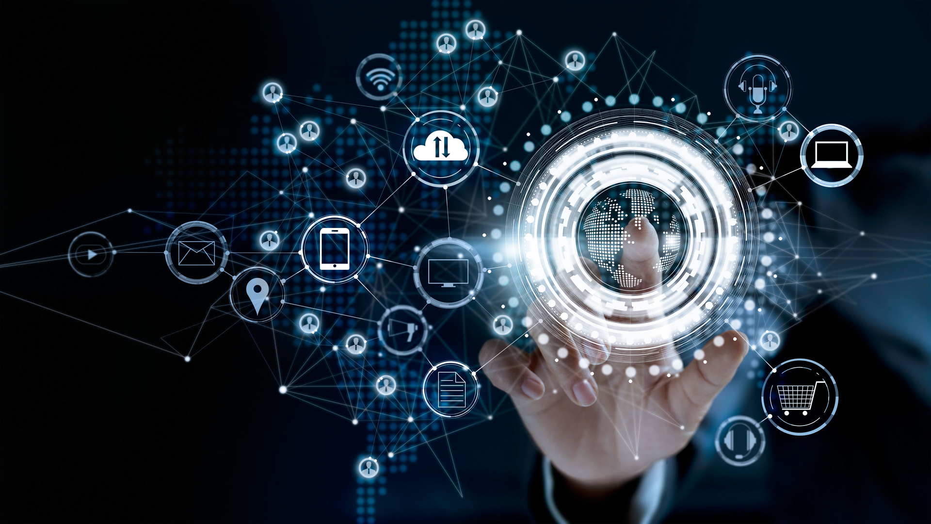 Image shows a global network connection.